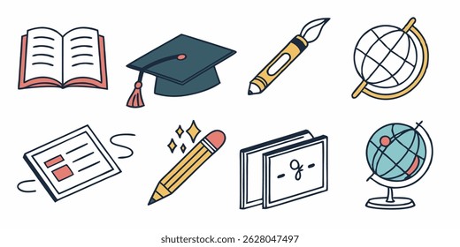 Collection of school and office supplies ideal for education, business, and learning content visuals.