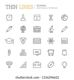 Collection of school related line icons. Editable stroke