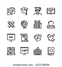 Collection of school related line icons