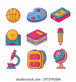 collection of school stationery vector illustration in flat style