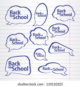 A collection of school style speech bubbles. Background from a writing-book. Vector illustration. Grouped for easy editing.