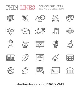 Collection of school subjects thin line icons. Vector eps 8