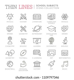 Collection of school subjects thin line icons. Vector eps 8