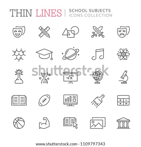 Collection of school subjects thin line icons. Vector eps 8