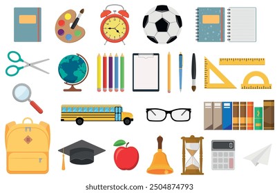 A Collection of School Supplies Icons and Symbols Representing Various Academic Themes