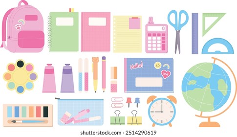 Collection of school supplies vectors and element. Vector illustration in flat style. Vector illustration of art supplies and school stationery, cartoon