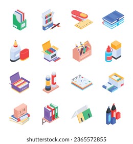 Collection of School Tools Isometric Icons

