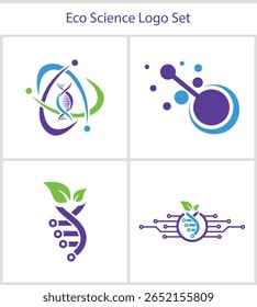 Colección de Diseños de Ciencia y logotipos ecológicos que muestran conceptos de Tecnología y sostenibilidad con Diseños únicos