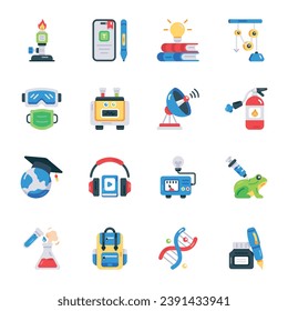 Collection of Science and Education Flat Icons 

