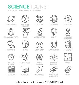 Collection of science line icons. 48x48 Pixel Perfect. Editable stroke