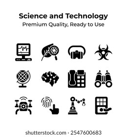 Collection of science and technology icons, ready to use in websites and mobile apps