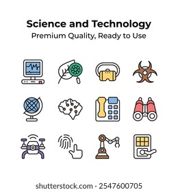 Sammlung von Symbolen für Wissenschaft und Technologie, die in Websites und mobilen Apps verwendet werden können