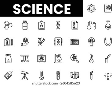 A collection of science-related icons representing various fields and activities.