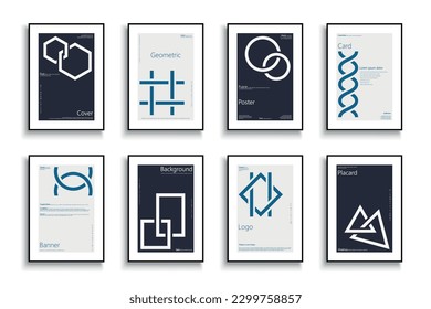 Collection of scientific geometric covers, templates, backgrounds, placards, brochures, banners, flyers, magazines. Minimalistic business posters, cards, presentations. Creative logo design