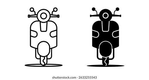 Uma coleção de ícones de scooter, linha moderna e desenhos de silhueta.