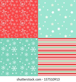 Collection for scrapbook. Red-green seamless and borders