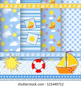 Collection for scrapbook. Ship. Patterns. EPS 10. Vector illustration.