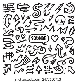 A Collection of Scribble Arrow Strokes in Varied Sizes and Directions