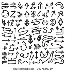 A Collection of Scribble Arrow Strokes in Varied Sizes and Directions