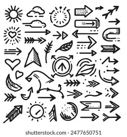 A Collection of Scribble Arrow Strokes in Varied Sizes and Directions