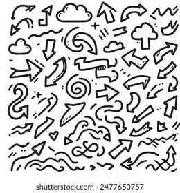 A Collection of Scribble Arrow Strokes in Varied Sizes and Directions
