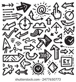 A Collection of Scribble Arrow Strokes in Varied Sizes and Directions