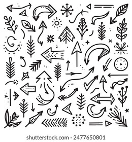 A Collection of Scribble Arrow Strokes in Varied Sizes and Directions
