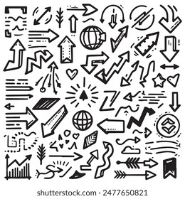 A Collection of Scribble Arrow Strokes in Varied Sizes and Directions