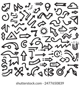 A Collection of Scribble Arrow Strokes in Varied Sizes and Directions