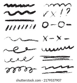 Collection of scribble design element of sketch underlines and signes. and textured strokes. Handmade chalk underline vector strokes