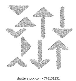 collection of scribble hand drawn arrow icon sign isolated on white background