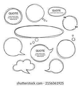 Collection of scribbled comic speech bubbles with hand drawn style. Copy space for quote. Set of template for your text. Vector illustration EPS8