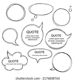 Collection of scribbled comic speech bubbles with hand drawn style. Copy space for quote. Set of template for your text. Vector illustration EPS8