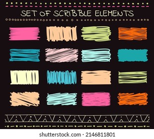 Collection of scribbled elements in hand drawn style. Vector illustration EPS8