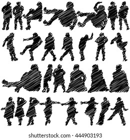 Collection of Scribbled Female Silhouettes on White Background