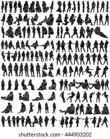 Collection of Scribbled Female Silhouettes on White Background