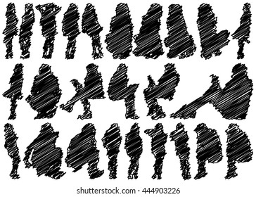 Collection of Scribbled Female Silhouettes on White Background