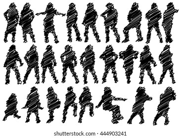 Collection of Scribbled Female Silhouettes on White Background