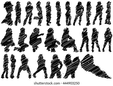 Collection of Scribbled Female Silhouettes on White Background
