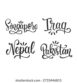 Collection of script lettering for various Asian nations