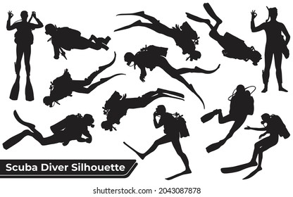 Collection of Scuba Diver silhouettes in different poses