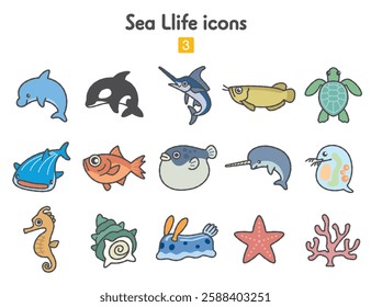 Collection of sea creatures icons