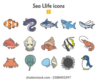 Collection of sea creatures icons