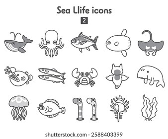 Collection of sea creatures icons