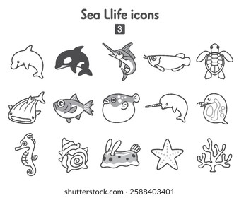 Collection of sea creatures icons