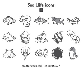 Collection of sea creatures icons