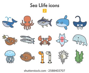 Collection of sea creatures icons