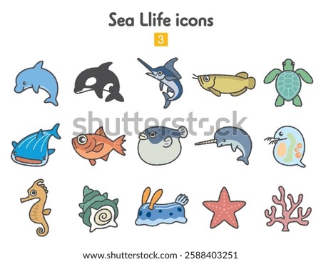 Collection of sea creatures icons