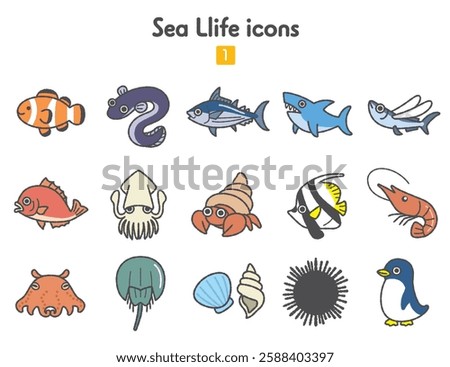 Collection of sea creatures icons