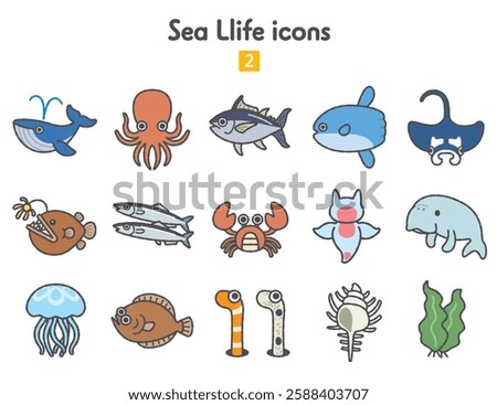 Collection of sea creatures icons
